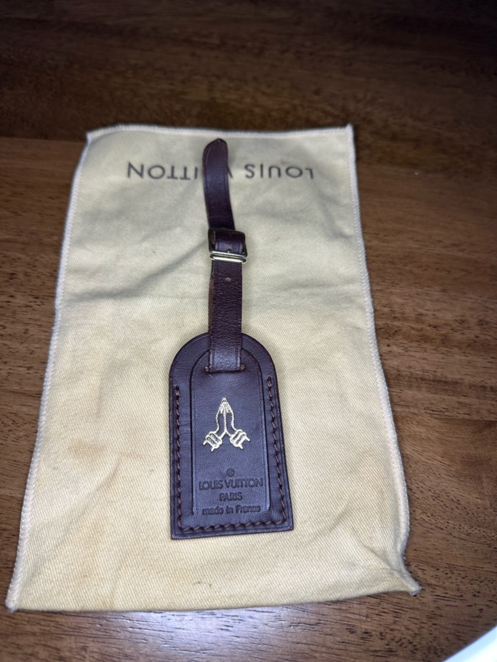 Preloved Louis Vuitton Brown Leather Luggage Tag with Exclusive India hot stamp